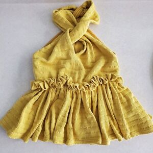 LOST INK Yellow Peplum Textured Ruffle Twisted Halter Neck Top Womens XXS‎